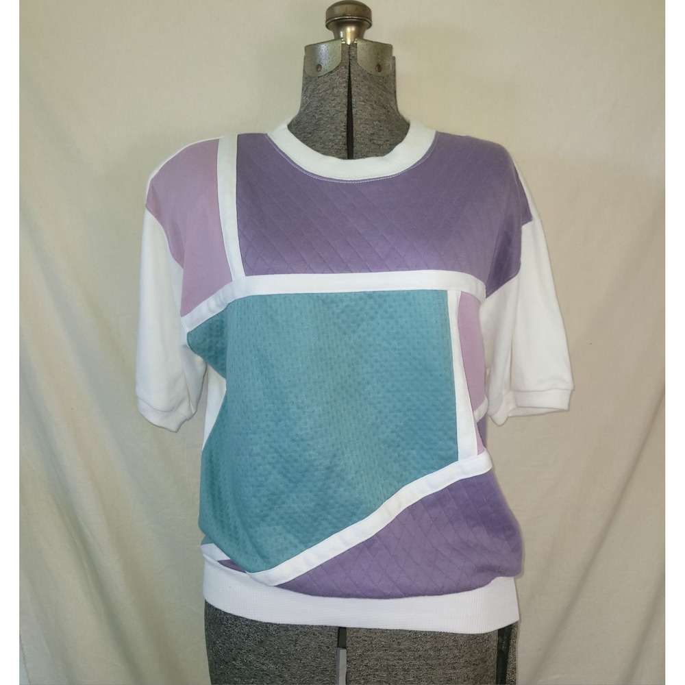 Vintage 80s Color Block Colorcore Sweater Top Blue Purple‎ Large Alfred Dunner
